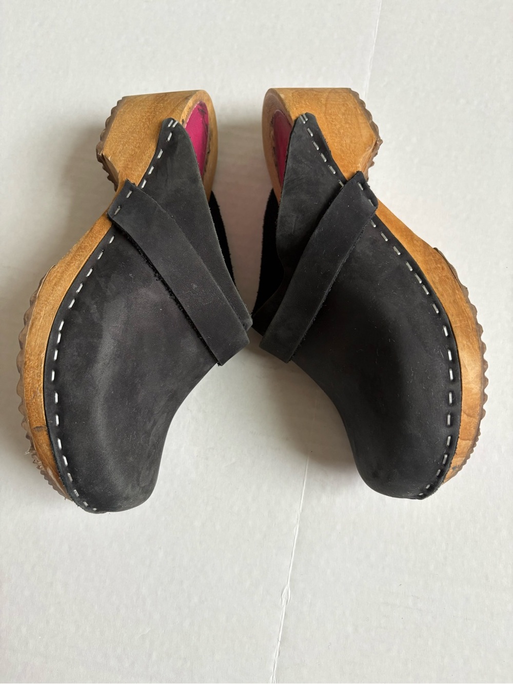 Vollsjo - Women's Nubuck Leather Wooden Clogs - Size 36nor 6.5 - Black - Picture 5 of 7